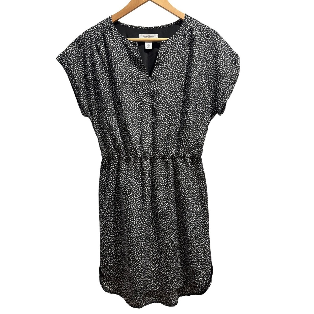 White House Black Market‎ Short Dress Polka Dot V-Neck Elastic Waist Womens Sz 8